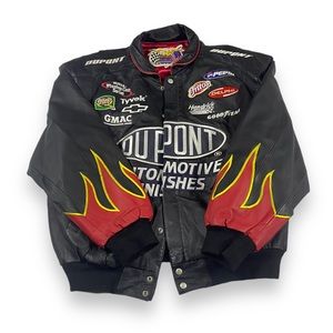 Vintage Jeff Gordon Nascar Leather Jacket Jeff Hamilton Rare Black Flames Racing